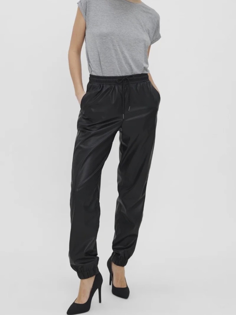 OLIVACEOUS Black Faux Leather Jogger Pants